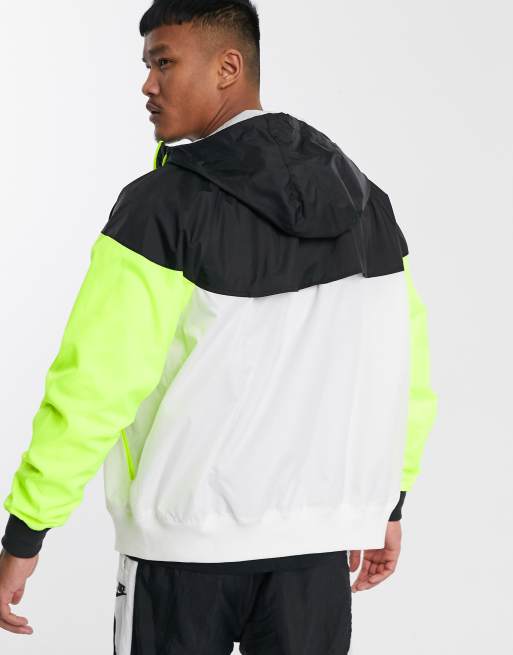 Nike Heritage Essentials Windrunner hooded zip-through track jacket in  white/black/volt