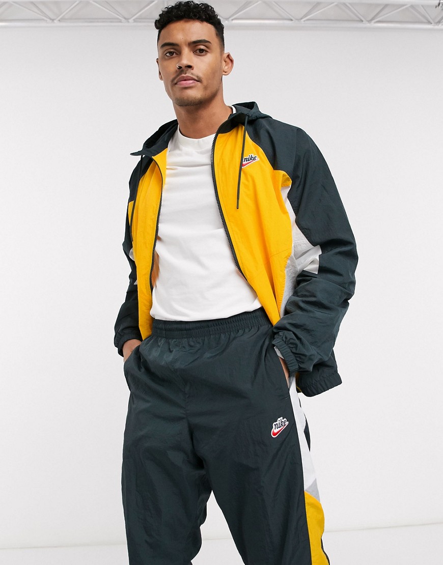 Nike Heritage Essentials Windrunner zip-through hooded woven jacket in yellow/green