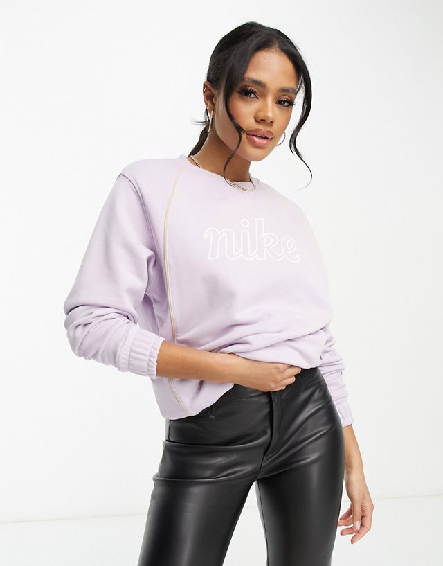 Nike heritage script logo sweatshirt in lilac