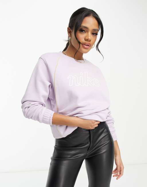 Nike heritage script logo sweatshirt in lilac ASOS