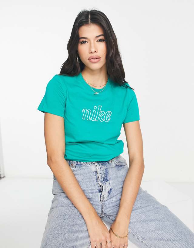 Nike heritage script logo t-shirt in green 0