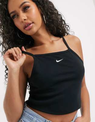 Nike high neck vest crop top in black 