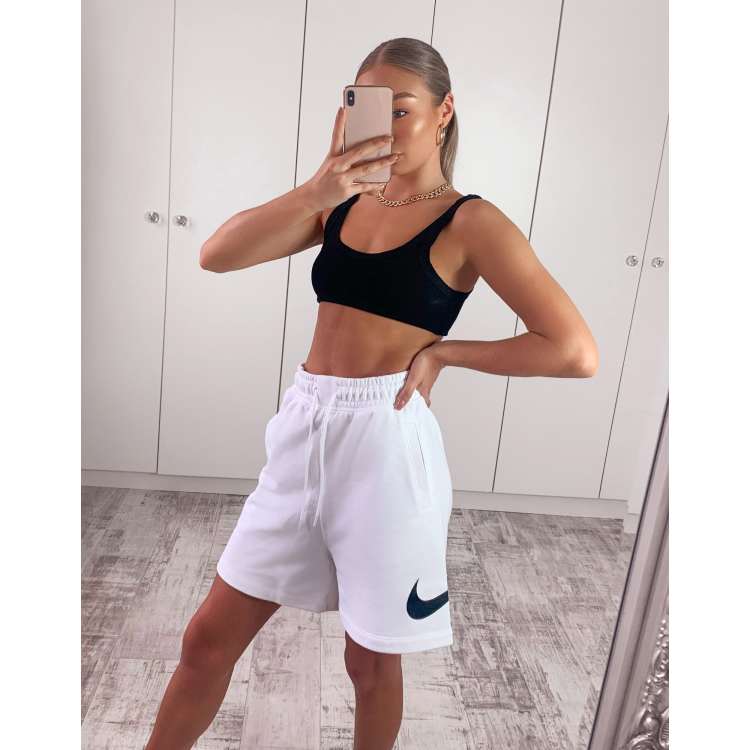 Nike high waist longline swoosh shorts in white