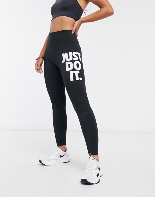 Nike high waisted leggings in black with just do it thigh print | ASOS