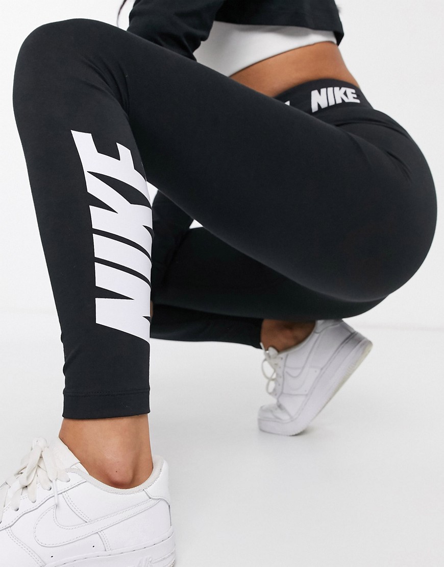 Nike high waisted logo waistband black leggings
