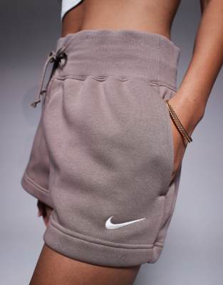 Nike High Waisted Phoenix Fleece Shorts In Brown