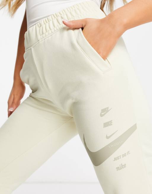 Nike high waisted swoosh joggers in oatmeal ASOS