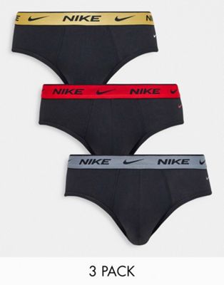Nike hipster briefs 3 pack in black with metallic waistbands