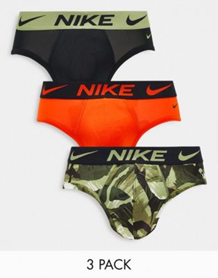 Nike hipster briefs 3 pack in orange/camo/black