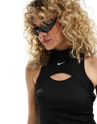 Nike - Hochgeschlossenes Tanktop in Schwarz mit Zierausschnitt