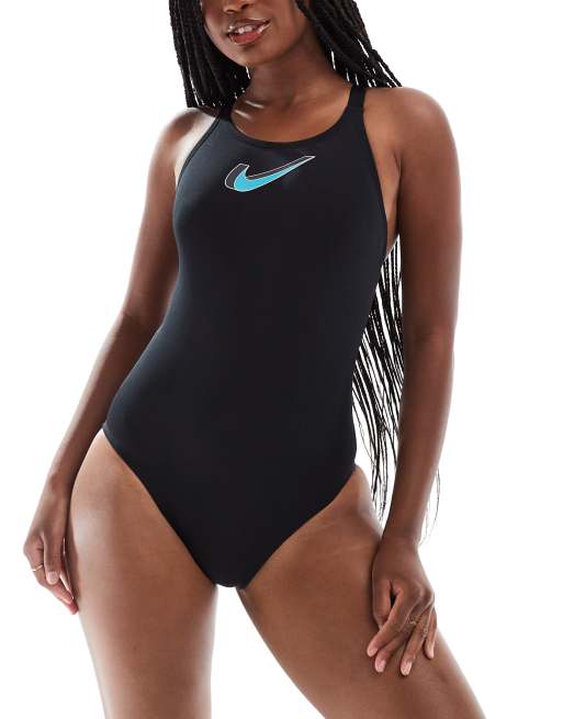 Nike Hydrastrong 3D Swoosh tight fit performance swimsuit in black