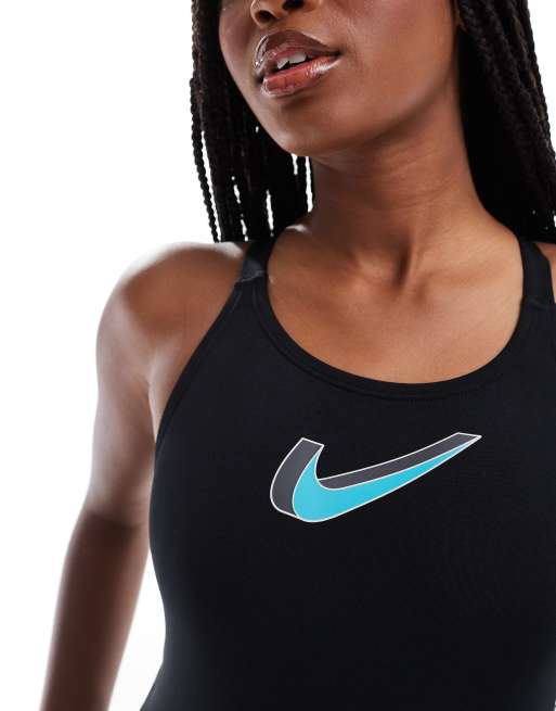 Nike Hydrastrong 3D Swoosh tight fit performance swimsuit in black