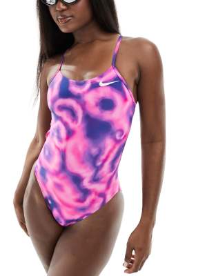 Nike - Hydrastrong - Enganliegender Sportbadeanzug mit rosa Print