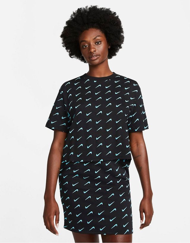 Nike Icon Clash all over logo print crop t-shirt in black