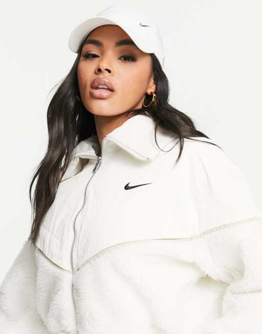 Nike Icon Clash all-over logo sherpa jacket in cream