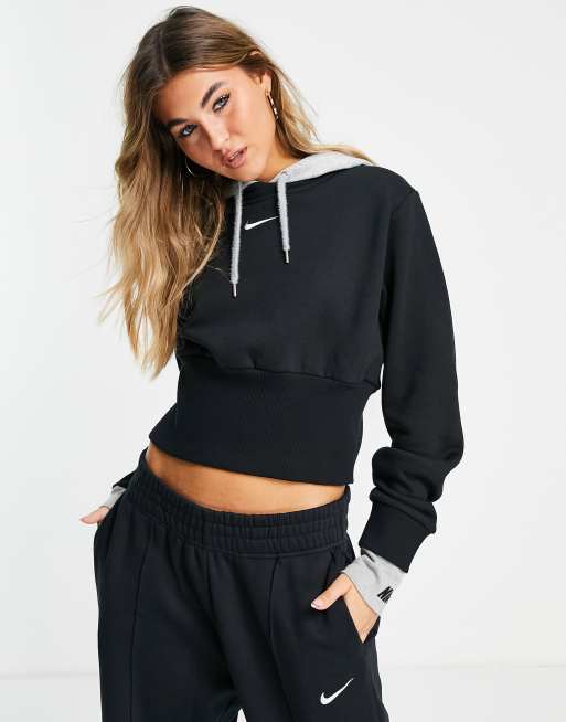 Nike Icon Clash crop fleece hoodie in black