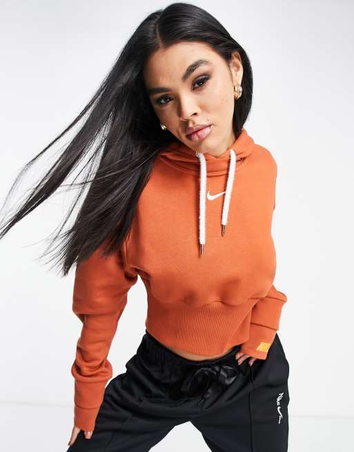 Nike Icon Clash crop hoodie in terracotta