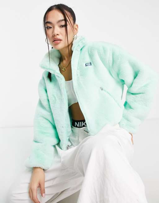 Nike Faux Fur Jacket in Mint Green & Fuchsia