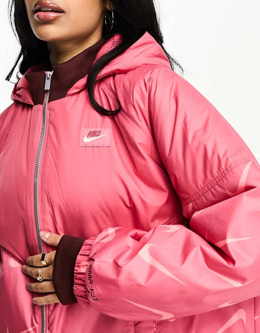 Nike classic padded jacket with hood in archaeo pink