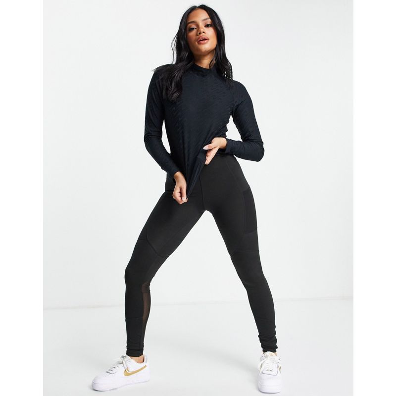 Donna ZmpOm Nike - Icon Clash - Top a maniche lunghe accollato nero con logo Nike ripetuto