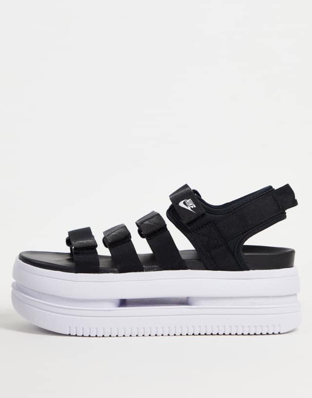 Nike Icon Classic platform sandals in black and white