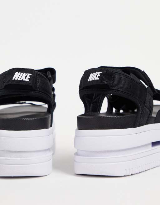 Nike Icon Classic platform sandals in black and white, 3 of 4