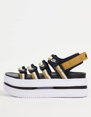 Nike Icon Classic Platform Sandals In Black/gold In Black