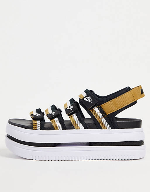 Nike Icon Classic platform sandals in black/gold | ASOS