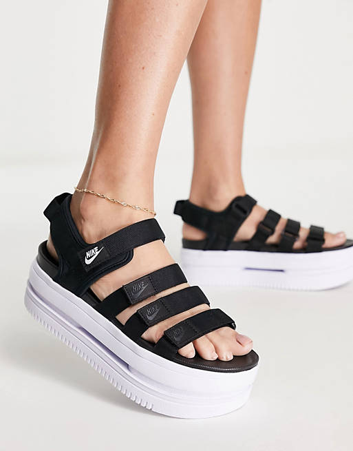 Nike - Icon Classic - Sandalen met plateauzool in zwart en wit