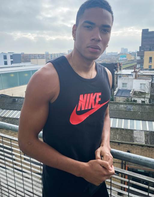 desesperación Buena voluntad Racional Nike Icon Futura logo tank top in black | ASOS