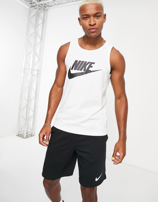 Nike Icon Futura logo tank top in white