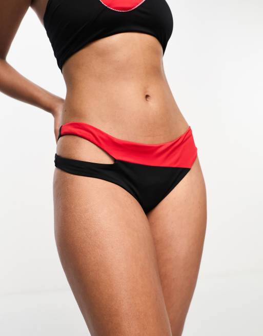 Nike Icon Sneakerkini asymmetrical bikini bottoms in black and red, 4 of 4