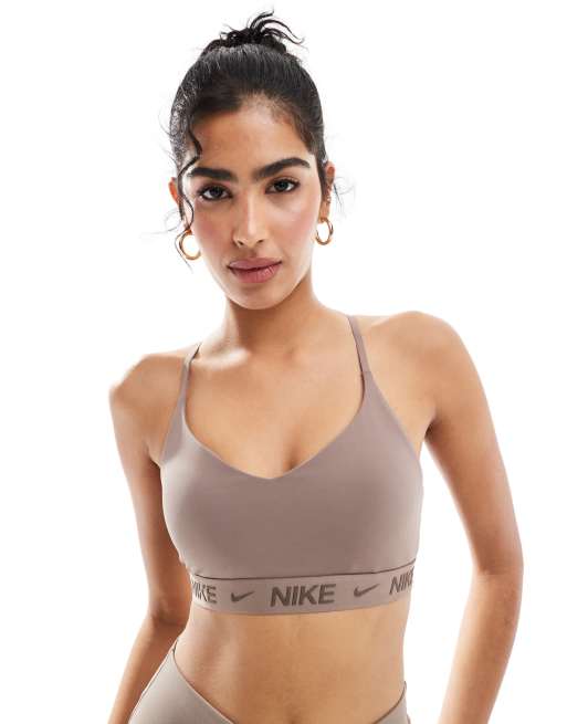 Nike Indy Training Dri FIT light support sports bra in brown