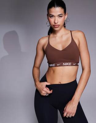 Nike Indy Training Dri-fit Light Support Sports Bra In Brown