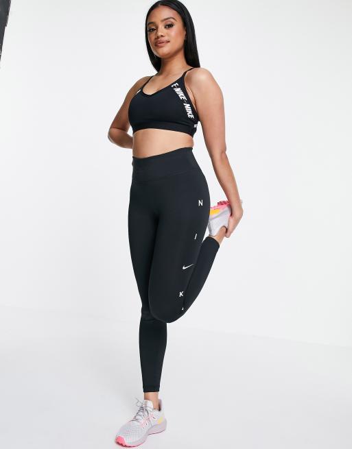 Nike Indy Training light support logo taping sports bra in black, 4 of 4