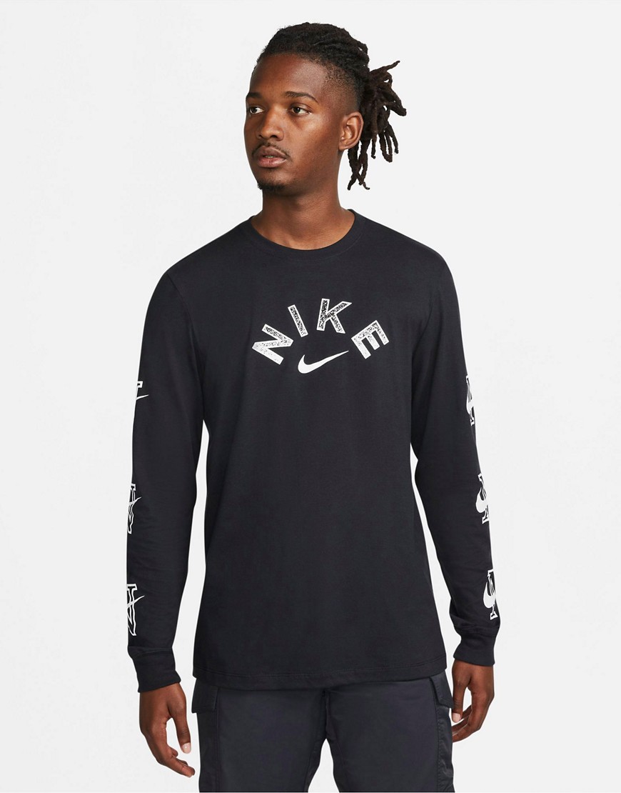 Nike Initial logo long sleeve T-shirt in black