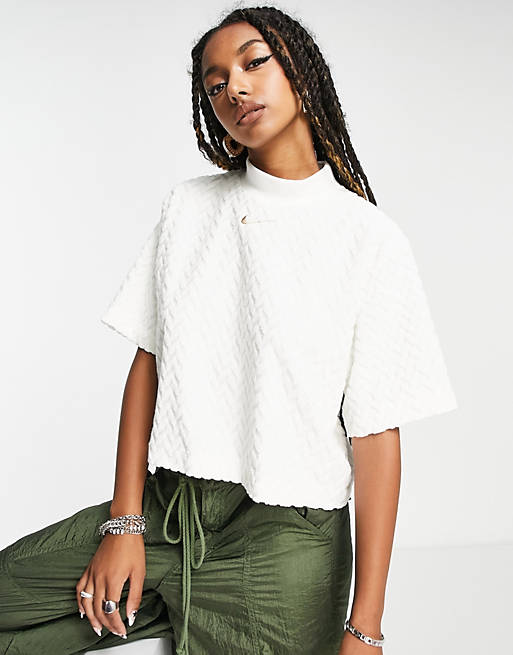 Nike Jacquard All Over Print Boxy T-Shirt In Cream | Asos