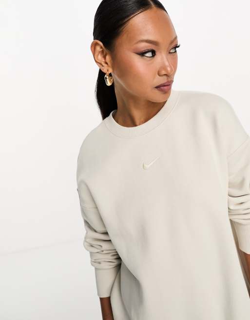 Nike – Jasnobeżowa bluza polarowa oversize z małym logo Swoosh, 4 z 4
