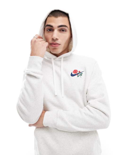 Nike – Jasnoszara bluza z kapturem i logo Swoosh z motywem kwiatka