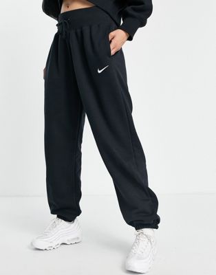 Nike mini swoosh oversized high rise joggers in black and sail - ASOS Price Checker