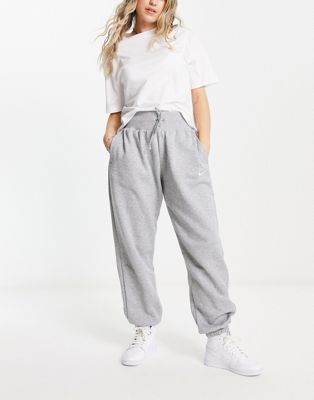 Nike mini swoosh oversized high rise trackies in grey and sail - ASOS Price Checker