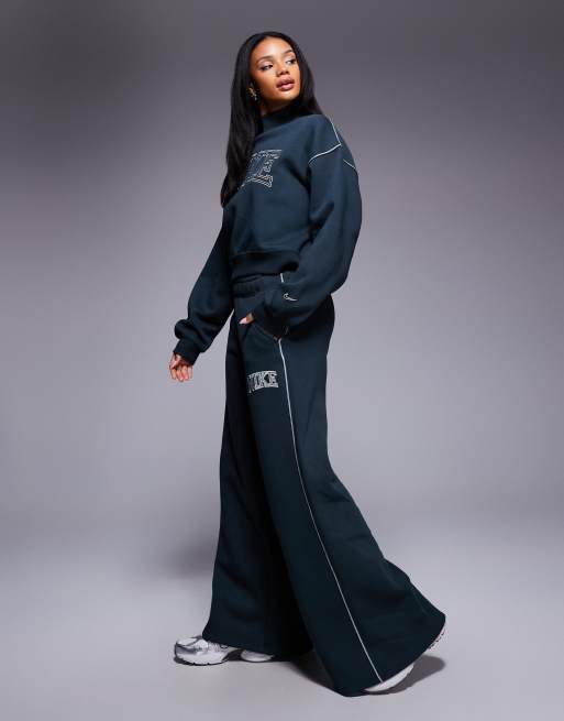 Nike - Joggers dritti verde scuro con logo rétro