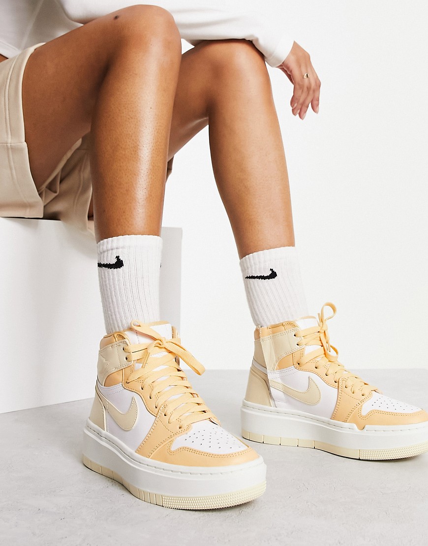 Shop Jordan Nike  1 Elevate High Sneakers In Gold And White