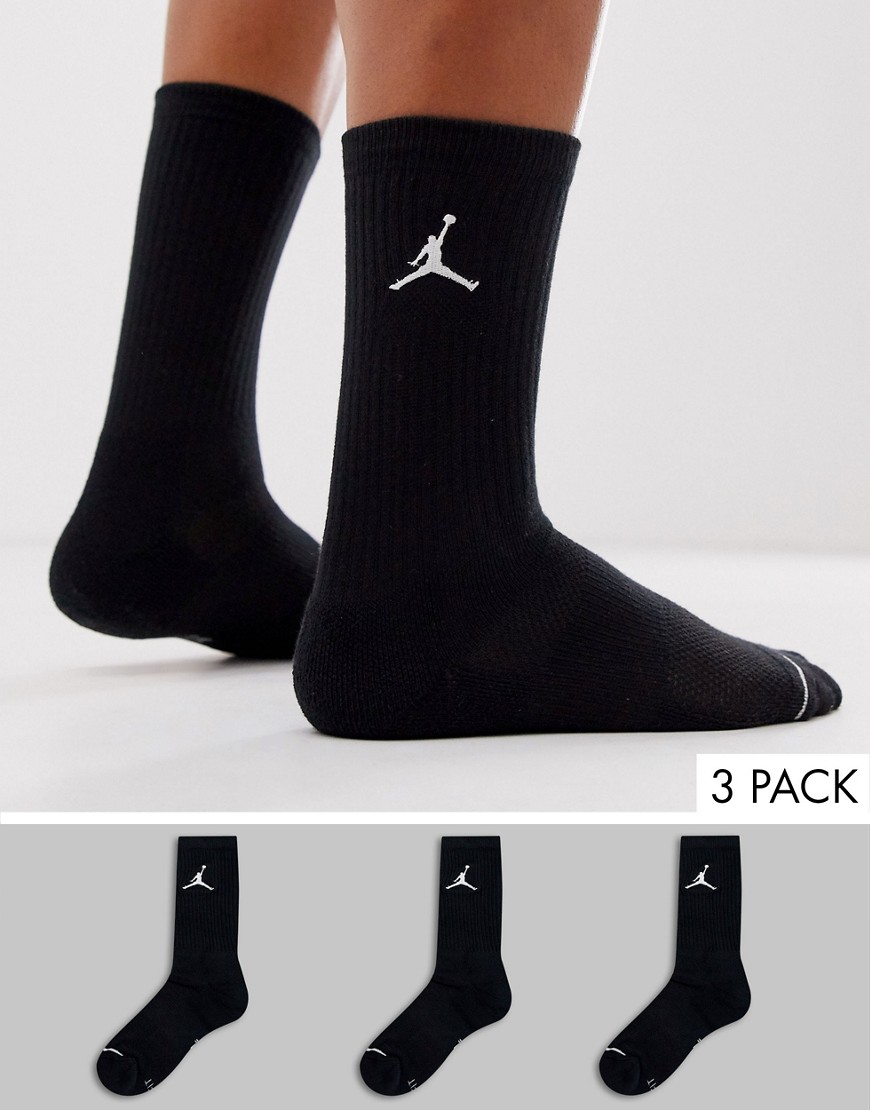Nike Jordan 3 pack crew socks with logo in black