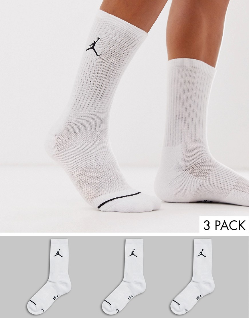 Nike Jordan 3 pack crew socks with logo in white