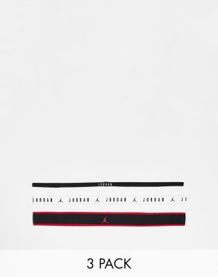 Nike Jordan 3 pack mixed width hair bands in black white and red - ASOS Price Checker