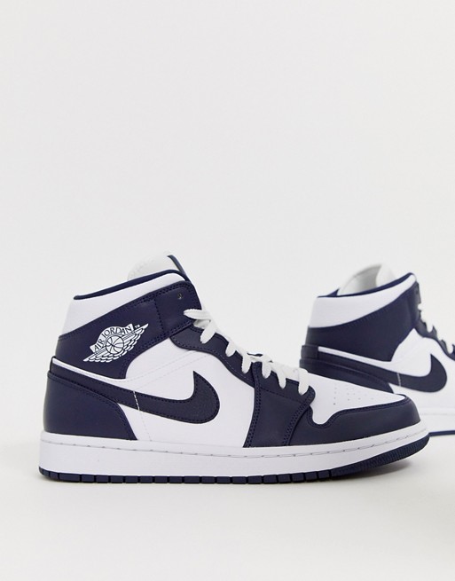 Nike Jordan - Air Jordan 1 - Baskets mi-montantes - Bleu marine et blanc