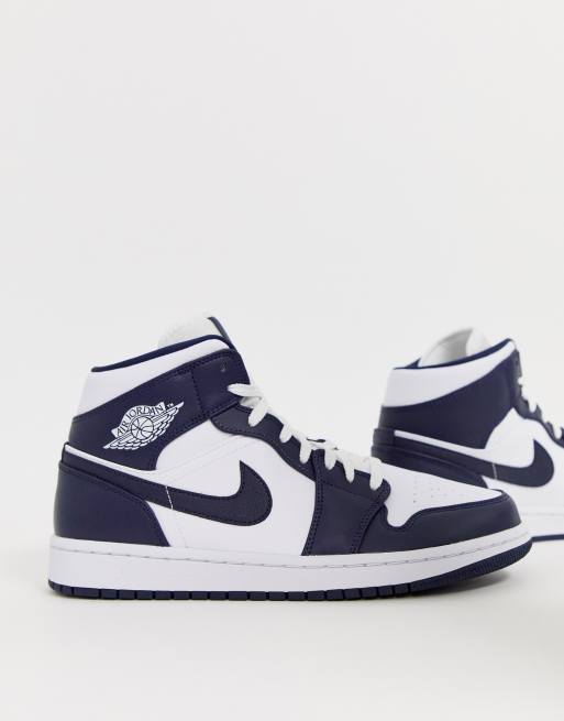 Nike Jordan Air Jordan 1 Baskets Mi Montantes Bleu Marine Et