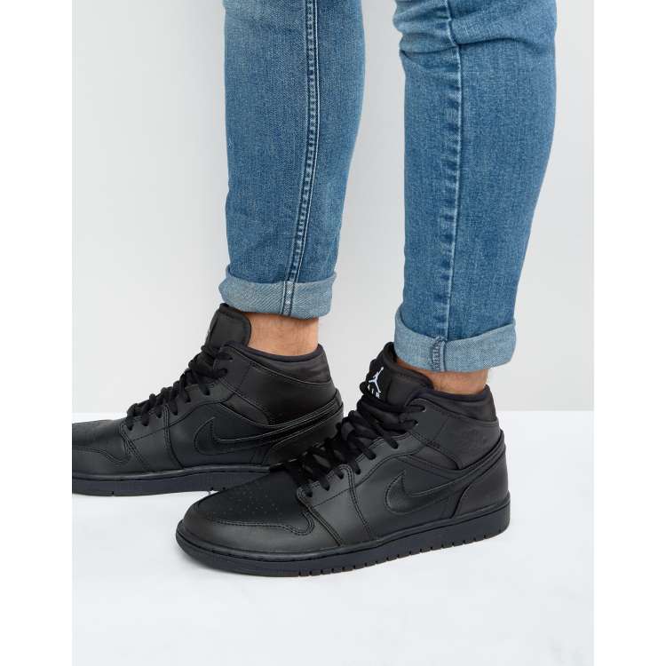 Air jordan 1 black leather sale