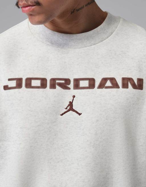 Nike Jordan Brooklyn Seasonal Brushed-Fleece Crew-Neck Sweatshirt in White, 4 of 4